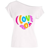 Outfmvch T majice za žene Volim 80-ih sa ramena T majice Disco 80-ih Ženske vrhove majice za žene bijele