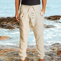 Muške pamučne posteljine konusne hlače izvlačenja elastičnih struka lagane casual pantalone Slim Fit