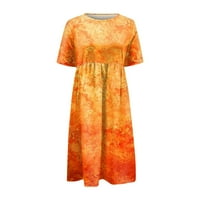 Ženske haljine klirence okrugli izrez Labavi otisak dužine gležnja a-line kratkih rukava ljetna haljina narančasta 2xl