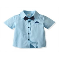 Toddler Baby Boys Gentleman Dugme Down majice Ležerne prilike kratkih rukava Striped Pleaid Print luk