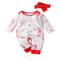 Meihuida Baby Božićna odjeća, crtani print dugih rukava, trake za glavu + trake za glavu