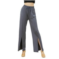 Tuphregyow Womenske prorezne pamučne hlače za uklanjanje prozračne udobne ležerne pantalone Trendy New