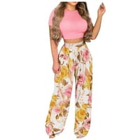 Cvjetni digitalni tiskonirani hlače s kratkim rukavima dva odijela Večernja zabava uzročnika, ružičasta,