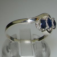 Britanci izrađeni sterling srebrni prirodni safirni ženski trilogijski prsten - Opcije veličine - Veličina