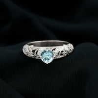 Vintage inspirirani prsten - Aquamarine Solitaire Prsten sa dijamantom za žene, srebrna srebra, SAD
