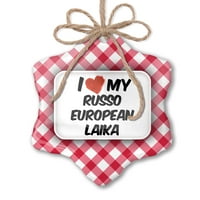 Božićni ukras Volim svoj russo-evropski pas laika iz Rusije Red Plaid Neonblond