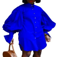 Kapreze ženske košulje haljine s dugim rukavima kratka mini haljina pune boje seksi rever plave 4xl