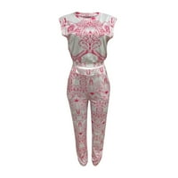 Sayhi ženski kratki rukav Ispis dva odjeća Ležerne dukseve Ljeto Plus size TrackSit Loungeweb Sets Pink
