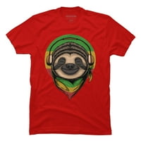 Sloth Rasta A Nošenje slušalica Muški crveni grafički tee - Dizajn od strane ljudi XL