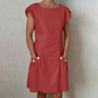 Follure Mini haljine za žene Ležerne prilike sa čvrstim haljinama džep kratkih rukava Okrugla vrata