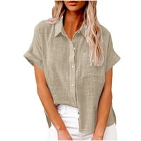 Bluza za prodaju za žene Dressy Casual Solid Collect Elegantne bluze i majice s gumbom s kratkim rukavima kratkim rukavima Majica za nastavnicu Lagane lininske i pamučne majice