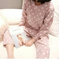 -2XL Ženska slatka jesen i zimski pulover s dugim rukavima pidžama ružičasta lijepa polka točka od tiskane