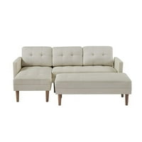 Modern Fau kožni kauč na kauč na razvlačenje, kauč na kauču L-oblik sa osmanskom klupom za dnevnu sobu - bež
