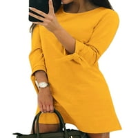Capreze Dame kratka haljina čvrste boje mini haljine posade vrat casual dugih rukava žuta m
