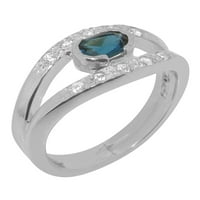 Britanci napravio 18k bijeli zlatni prirodni London Blue Topaz & Diamond Womens BAND prsten - Opcije