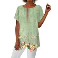 FERENAL ženska ljetna bluza za majicu Ispis kratkih rukava casual osnovni okrugli vrat nepravilni majica