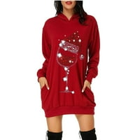 Duksevi za žene za žene božićne ženske torbe duhovica print džep kapuljača modna haljina modna ženska