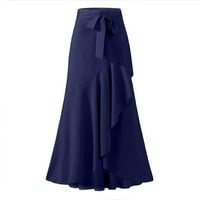 Suknja za žene žensko casual hakama nepravilni list luk visoki struk dugi kulots mornarice