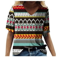 Bluza kratki rukav Ležerne prilike PLAID V-NECT Ljeto za žene Multicolor 2xl
