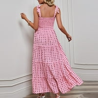 Ženske modne otiske okrugli vrat ruffle rukave proljeće ljetna haljina ružičasta xl