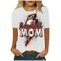 Ženski bluze Ženski modni casual bejzbol majčin dan tiskani okrugli vrat kratkih rukava top bluza bijela