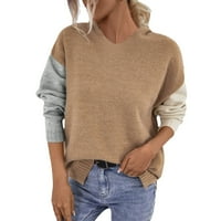 Iopqo džemperi za žene Žene Modni labavi kolorblok s kapuljačom dugih rukava Duge pulover Ženske vrhove