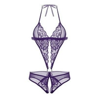 Ženski duboki V-izrez Halter donje rublje Bodysuit Purple L