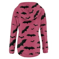 Tkinga modna dukserica s dugim rukavima za žene s kapuljačom Halloween vrhovi tiska Grafički džepni majica bluza vruća ružičasta 2xl