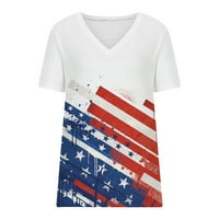 Žene 4. srpnja Dan nezavisnosti Popularna američka zastava Štampana majica Star Star tiskani V-izrez