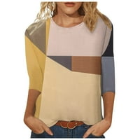 Daznico Womens Tops Womens Okrugli vrat rukavac sa majicom Geometrijske boje blokiranje boja Printing