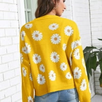 Veatzaer ženski cvjetni print kardigan dugih rukava s dugim rukavima džemper s V-izrezom