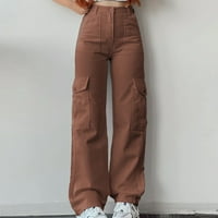 Xinqinghao baggy teretni hlače za žene sa tri džepa od pune boje elastične struk kargo hlače casual