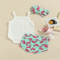 Mialeoley Baby Girl Strapry Rompers postavio je malo ljetno slovo tiskati pukotine bez rukava i flamingo-trake za glavu