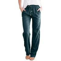 Koaiezne ženske casual hlače Čvrsti pamučne pantalone sa džepom dugih hlača za žene za žene trendovske