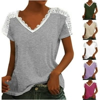 Ženske vrhove čipkastim vrhovima plus veličina casual v vrat kratki rukav čvrsti boju Basic majica labave