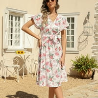 Ženska ljetna maxi haljina kratka rukava s kratkim rukavima V-izrez A-line plaža cvjetna haljina maxi