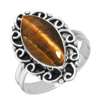 Sterling srebrni prsten za žene - tinejdžeri smeđi pravi tigrasti pogled dragulja srebrne prstene veličine