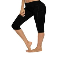 Ženske žene obrezirane hlače High Squist Solid Color Capris sa bočnim džepom Streth Hip Tummy Control