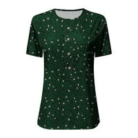 Plus size Ljetne majice za žene udobne gumb dolje kratki rukav pamučni platneni bluze trendi v grafički grafički Henley majica Green 4xl