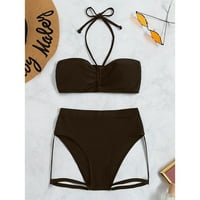Strungten ženska casual solidna boja Bikini Halter Strap Split High Squik kupaći kostimi za kupaći kostim
