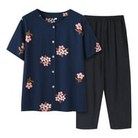 Miayilima pantalone za žene ljetni karton kratkih rukava s kratkim rukavima na vrhu ženke labavi srednji i stariji košulja od pamuka i svile dvije veličine 3xl