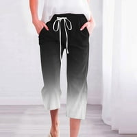 Smihono ženske ležerne čvrste elastične strugove labave hlače sa džepom Capris trendi ljeti jesenski odmor za odmor Yoga Stretch hlače Cargo pantalone crna 8