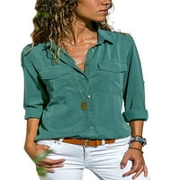 WRCNOTE Womens Casual duge rukave s dugim rukavima Vrući VACT dolje majice Slijede bluza s džepom Malachite