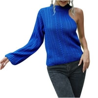 Cleariance Women 鈥檚 Dukseri Halter vrat Jedno od ramena Duge rukave rebrasti pleteni džemper Losovi puloveri na vrhu