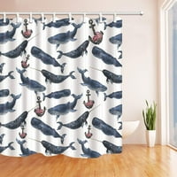 Nautičke životinje kitovi i sidro sa božurom cvijeće poliesterskim tkaninom za zavjese za kupatilo,