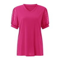 Majice za žene Ženske ležerne prilike pune boje majica V izrez Šifon kratki rukav vrh XL