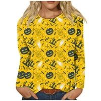 Vrhovi za žene s dugim rukavima Crewneck Halloween Print majica Looja grafička casual bluza Yellow 3xl