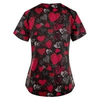 V-izrez bluza Radna odjeća Grafički otisci vrhovi kratkih rukava moda za žene vino 2xl