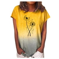Ženski vrhovi ženske casual modne ljetne duge gradijentni ispis okruglog vrata kratkih rukava majica gornje žuto