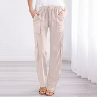 Ženske hlače široke struke modne vučne kantalne pantalone u pravu noge duge hlače sa džepovima Khaki